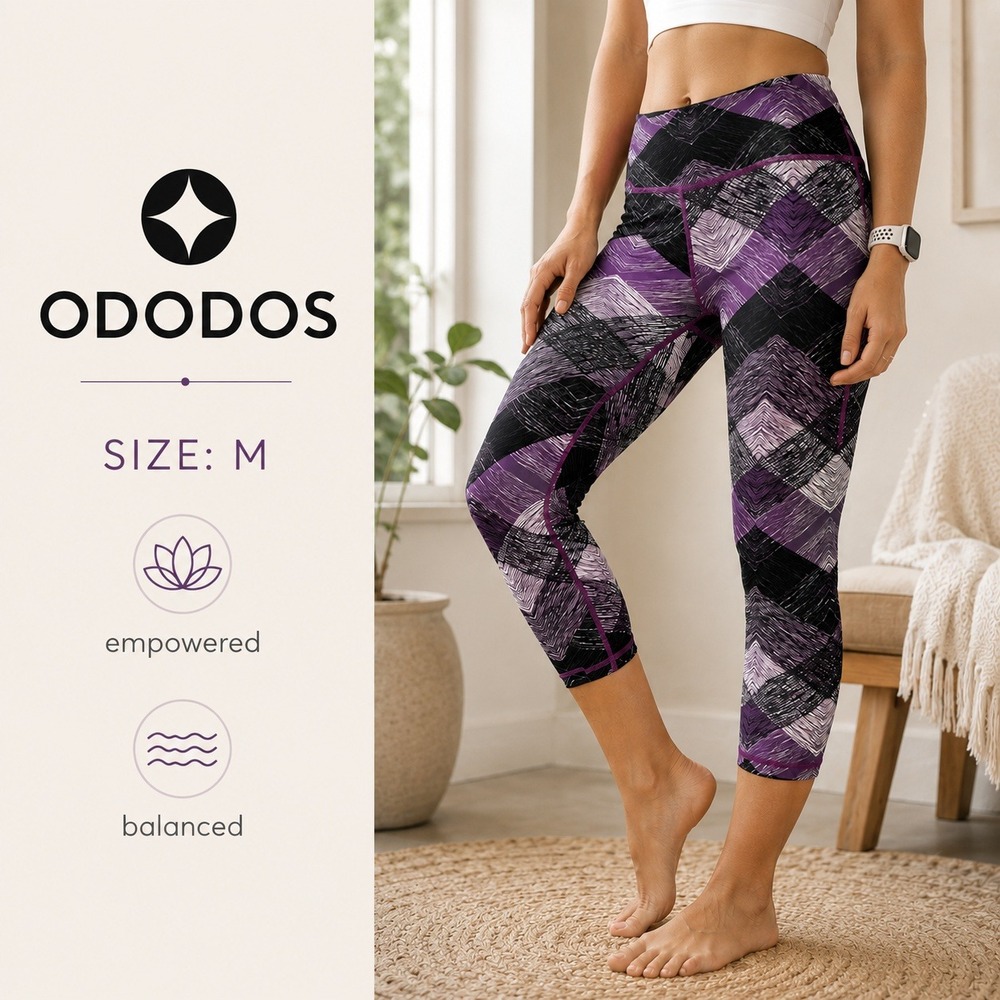 ODODOS Capri Leggings Women XL Purple Geometric Bold Athletic Pocket Performance